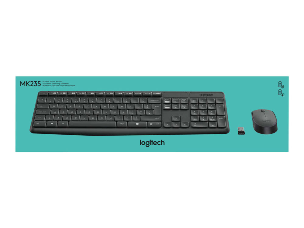 Logitech MK235 Tastatur og mus-sæt Trådløs Pan nordisk EAN 5099206063921